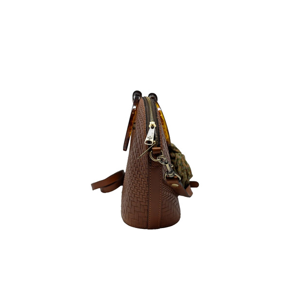 Patricia Nash Purse Brown Leather Meldola Dome Satchel with Scarf Dust Bag - Picture 13 of 16